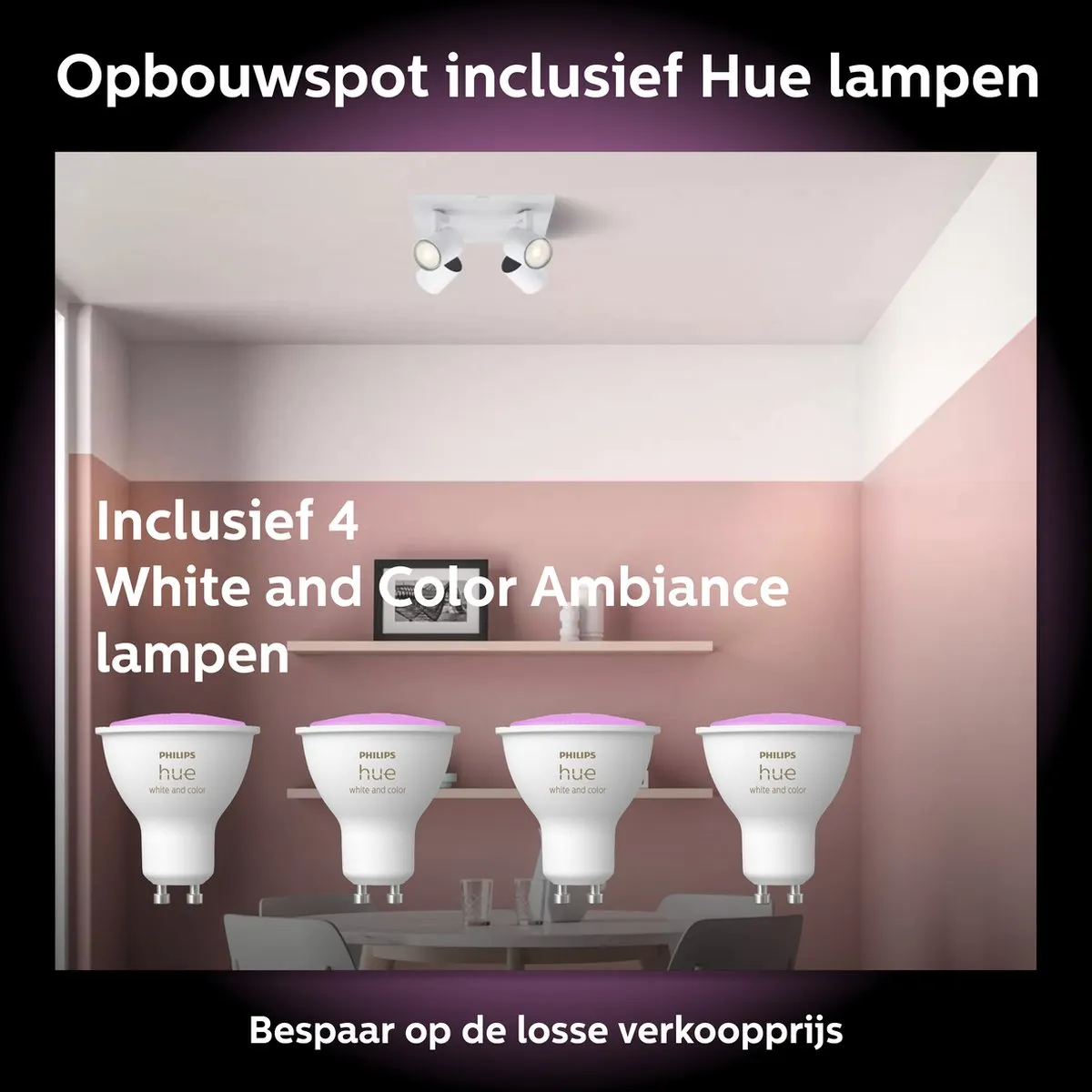 Philips Hue Runner Opbouwspot 4x GU10 RGBW - Wit
