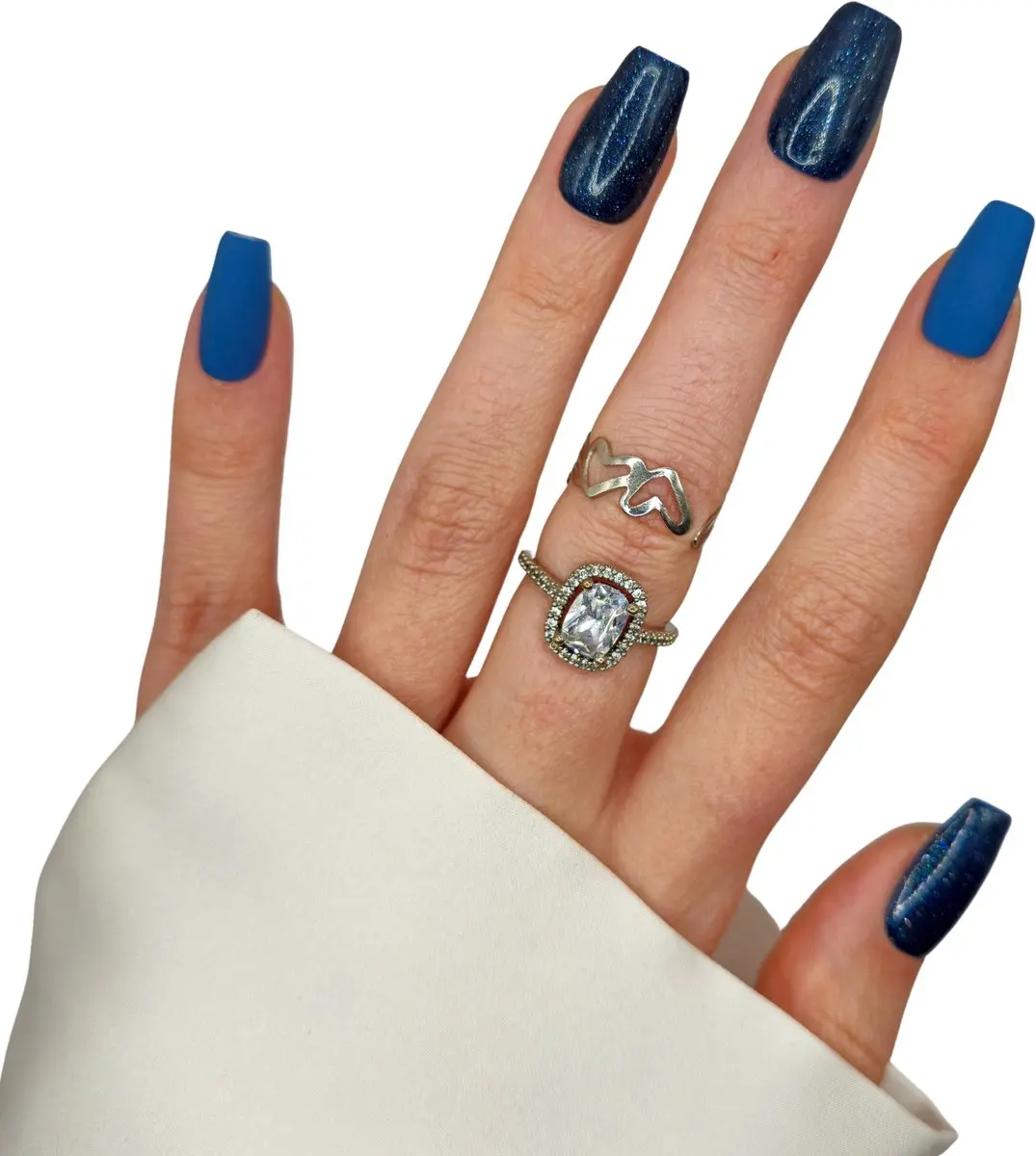 SD Press on Nails B-268 Blauw Glitter Medium Coffin Nagelset - 20 Stuks