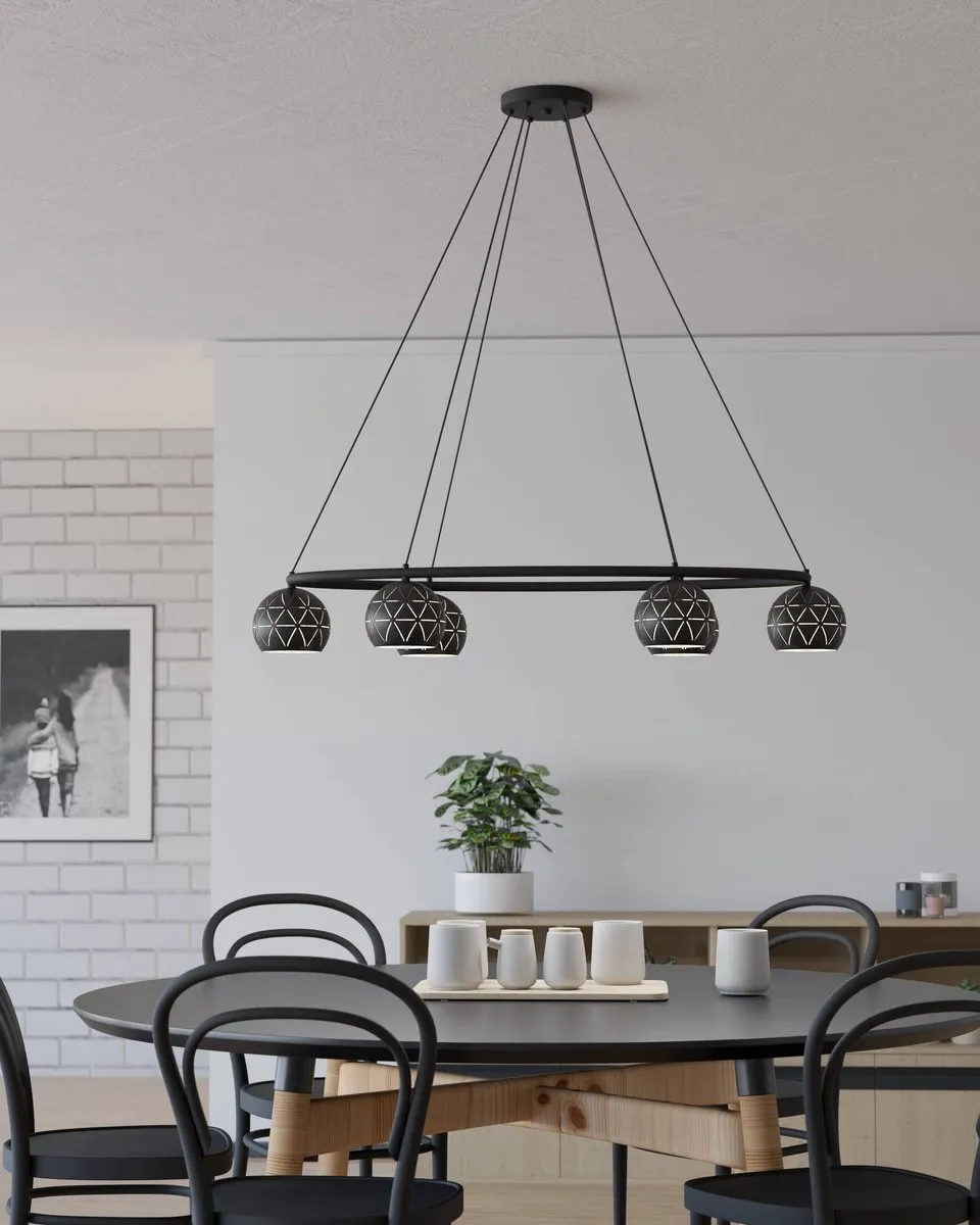 Eglo Cantallops Hanglamp 115cm - 5 Lichtpunten - Zwart/Wit