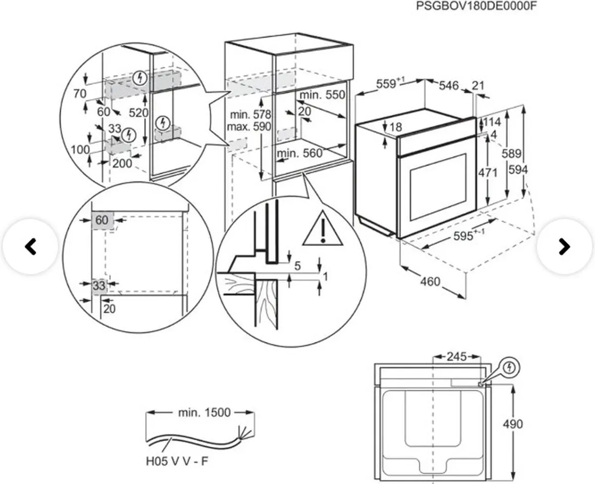 AEG BPK742280T Inbouwoven 71L - Zwart