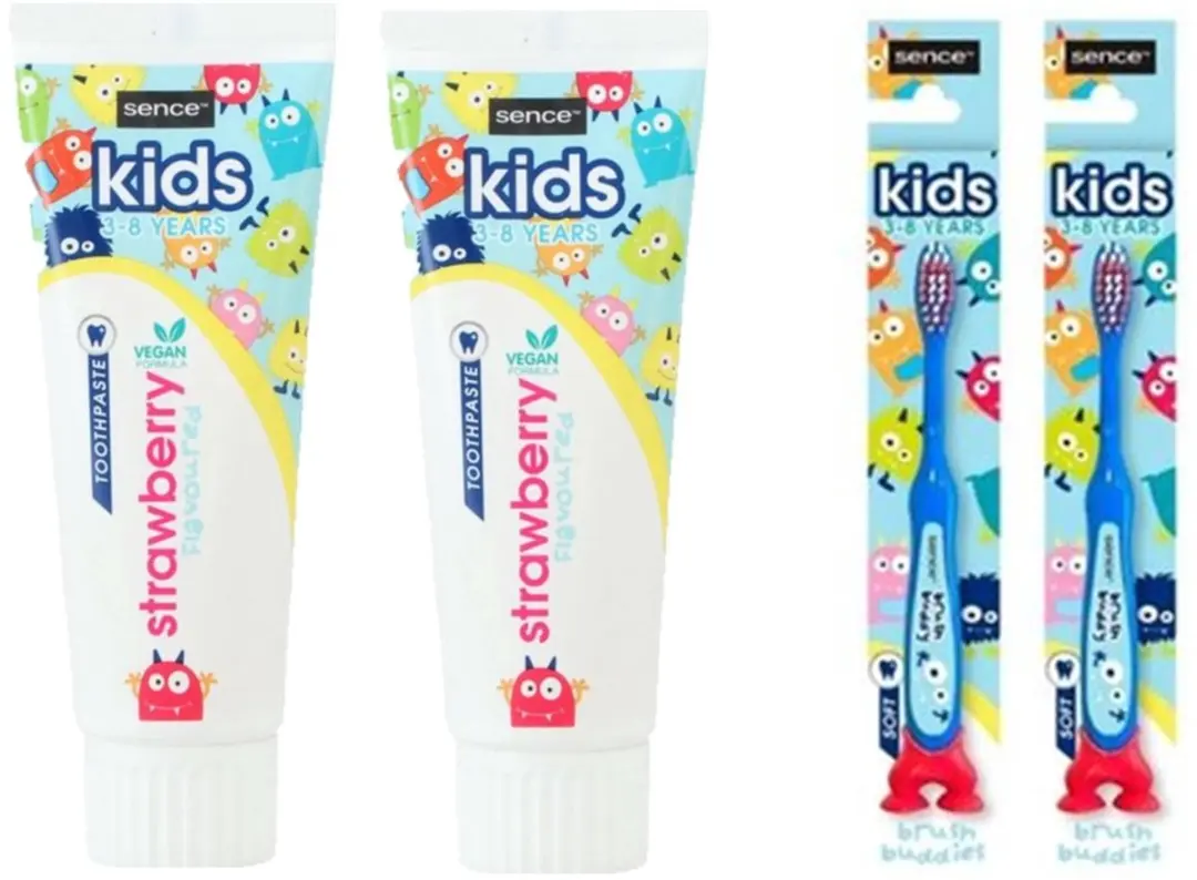 Sence Kids Tandpasta Aardbei 2x75ml & Tandenborstels Brush Bunnies