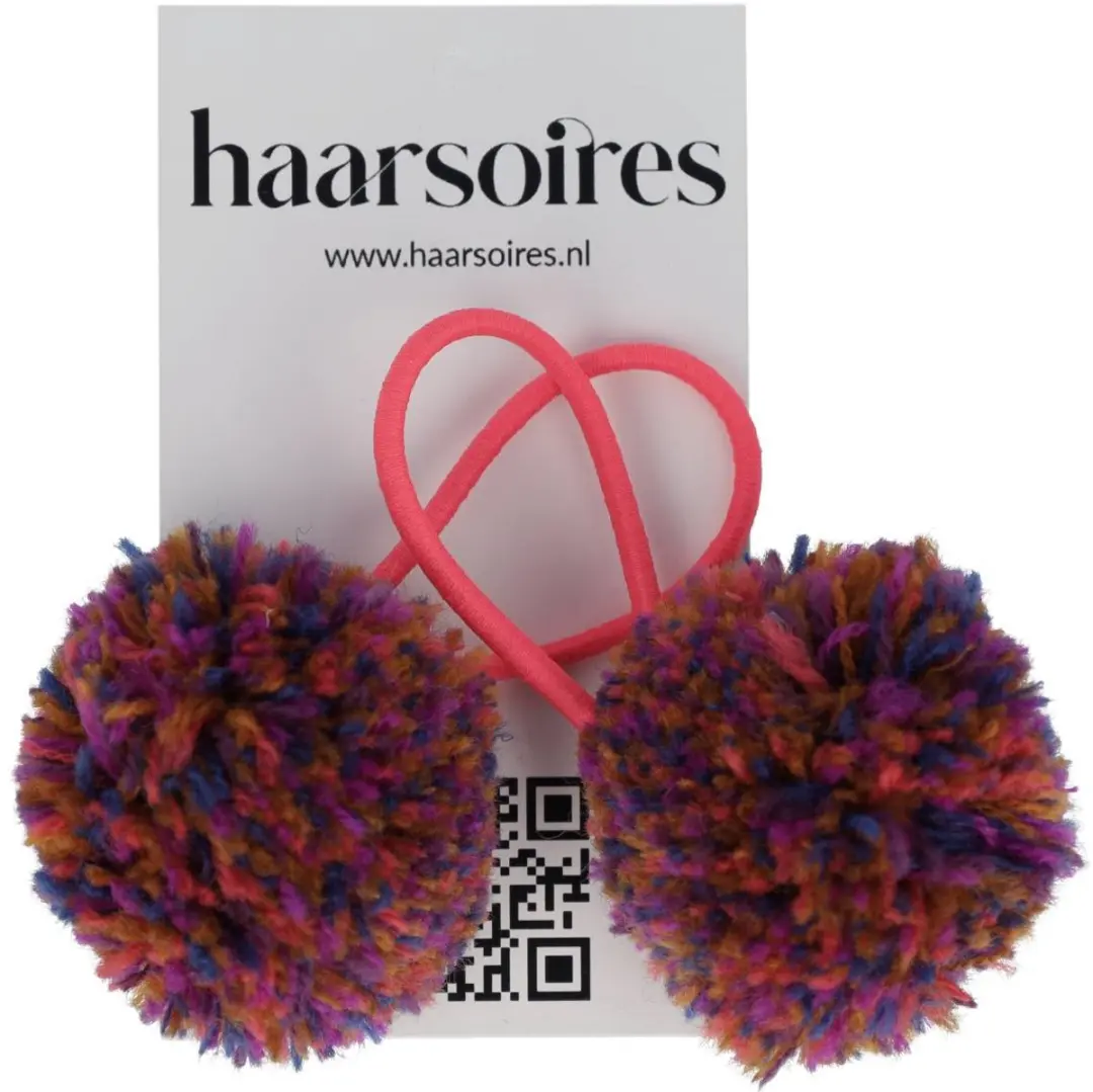 Haarsoires Pompom Elastiekjes 4cm - Multicolor - 2 Stuks