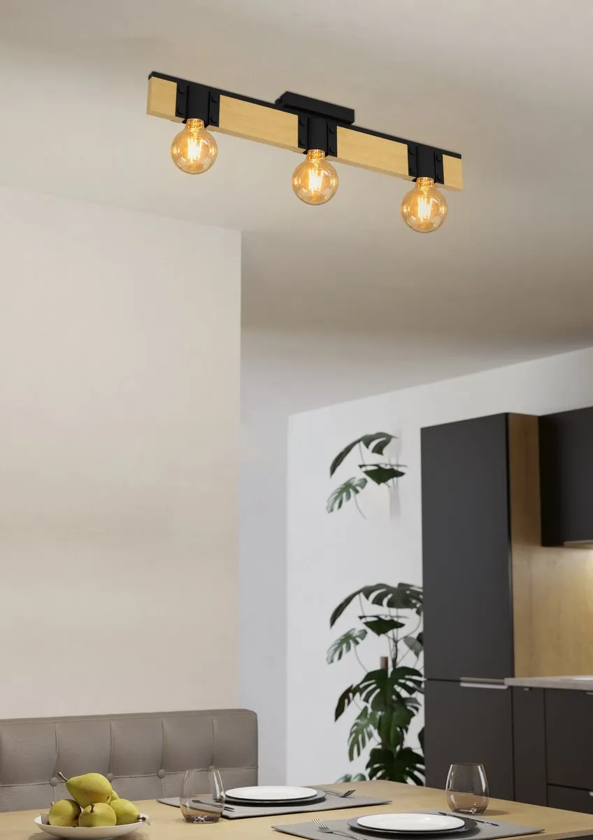 Eglo Bailrigg Plafondlamp 65,5cm - 4 Lichtpunten - Zwart/Bruin - afbeelding 6 van 6