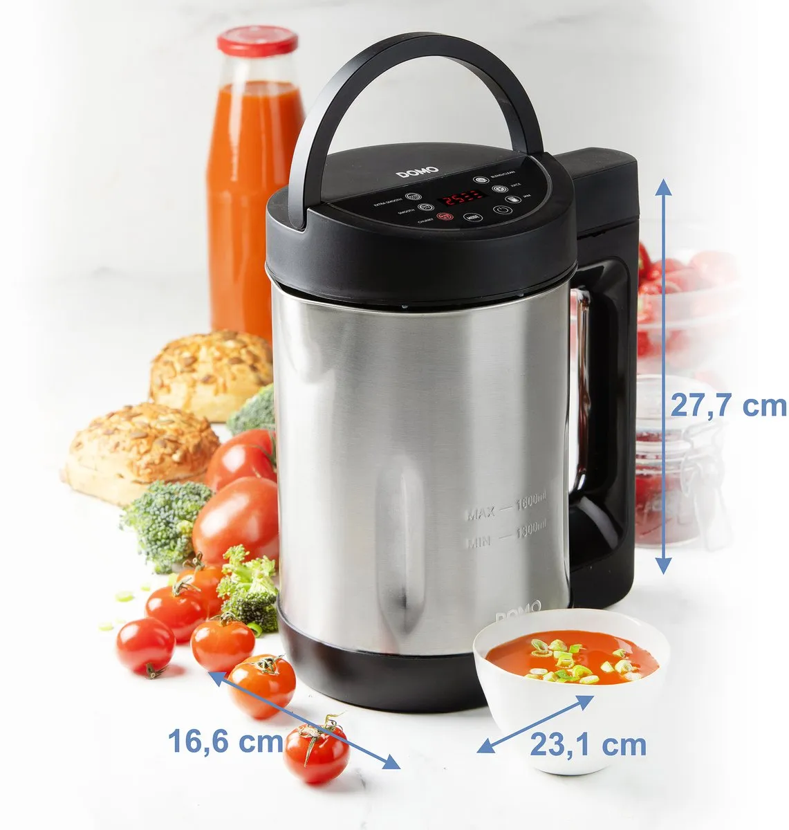 Domo DO1144BL Soepmaker 1050W - 1,6L - 6 Programma's - Inox/Zwart
