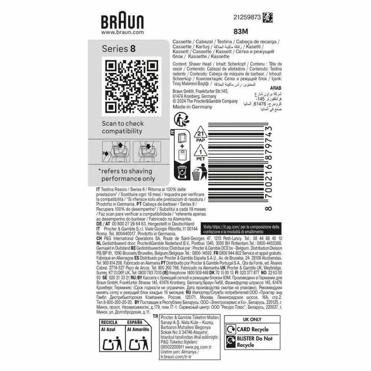 Braun Series 8 Originele Vervangingskop 83M - Zilver