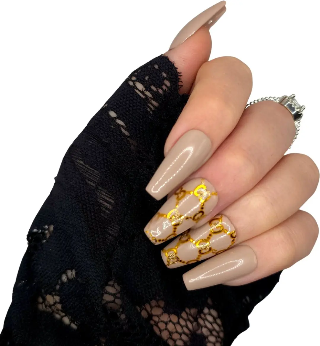 SD Press on Nails Nude Plaknagels B-22 - 50g - Nude/Goud
