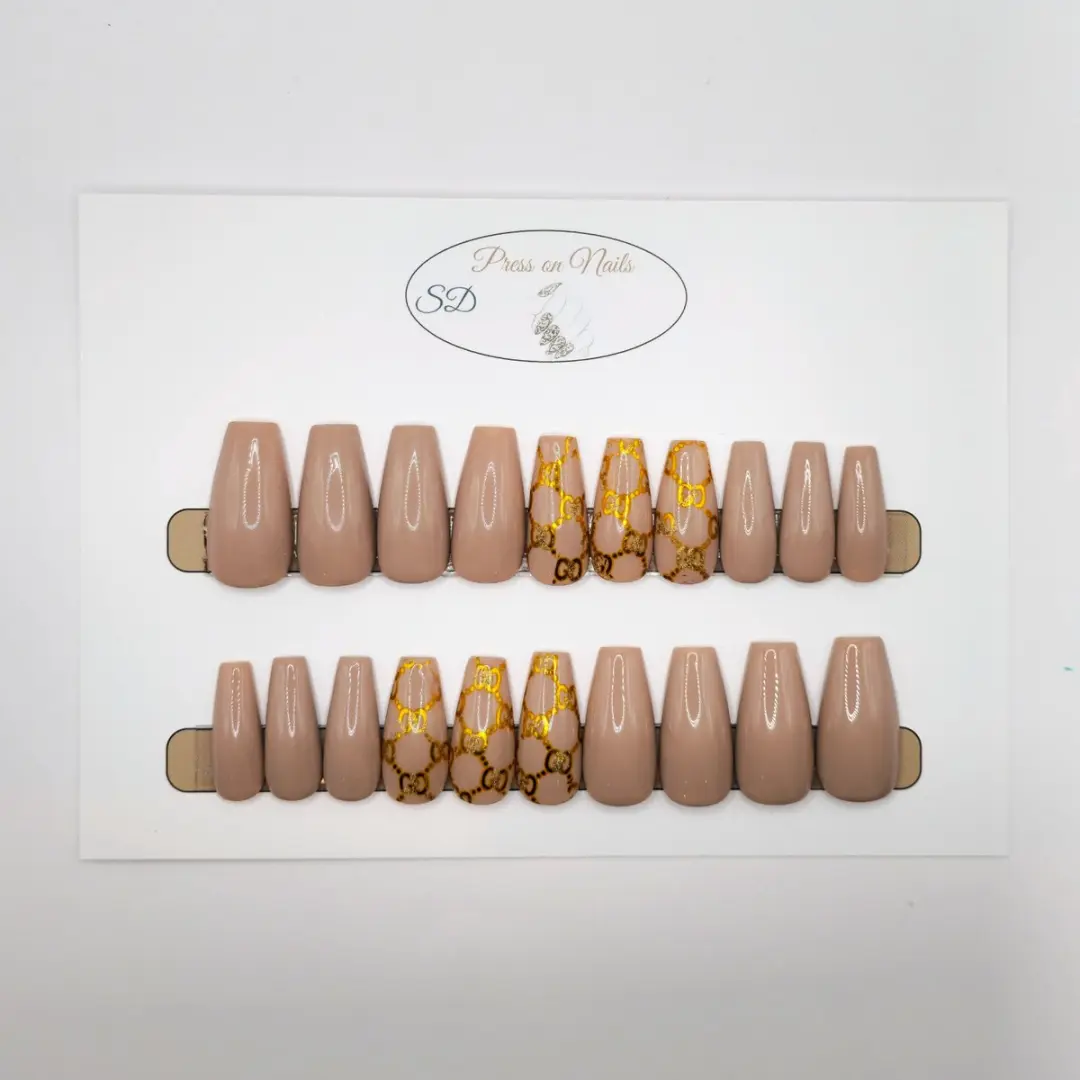 SD Press on Nails Nude Plaknagels B-22 - 50g - Nude/Goud