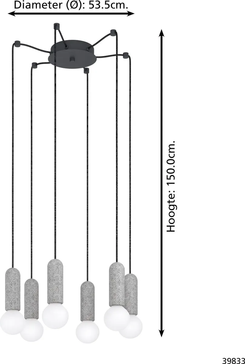 Eglo Giaconecchia Hanglamp E27 - Ø18cm - Antraciet - afbeelding 6 van 6