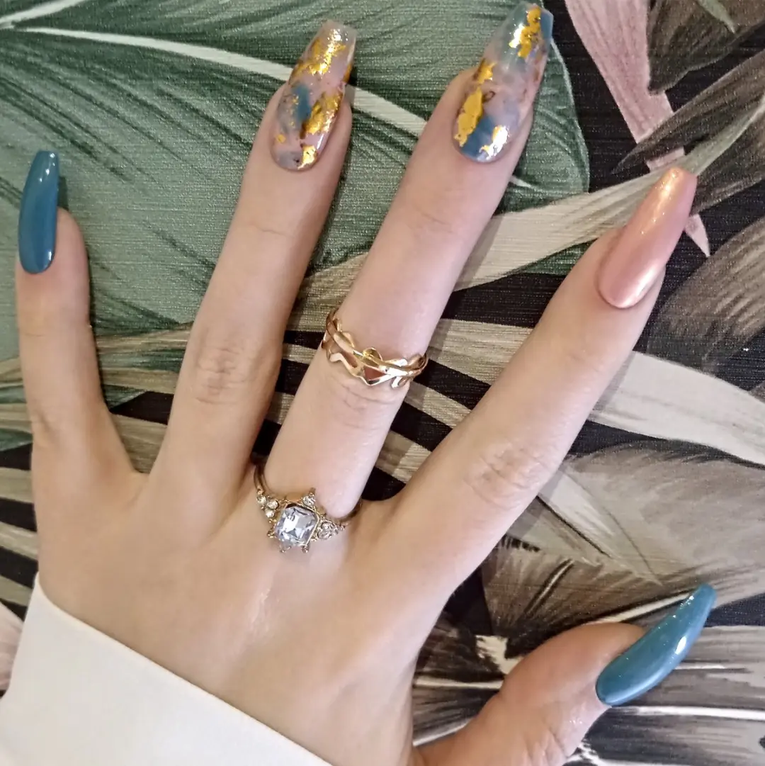 SD Press on Nails B197 Plaknagels - 20 Stuks - XL Ballerina Coffin - Groen Nude