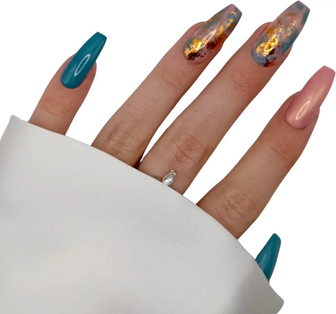 SD Press on Nails B197 Plaknagels - 20 Stuks - XL Ballerina Coffin - Groen Nude