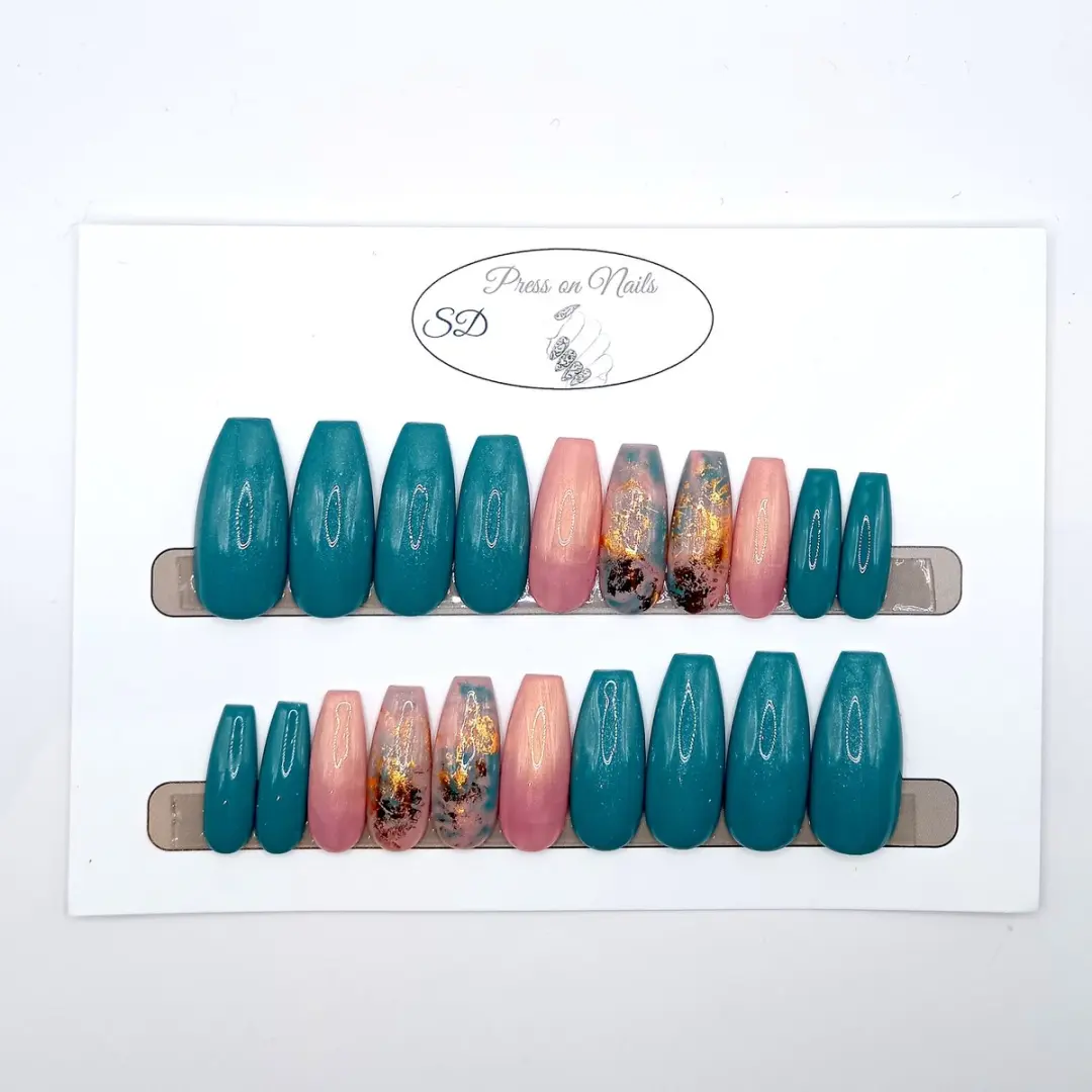 SD Press on Nails B197 Plaknagels - 20 Stuks - XL Ballerina Coffin - Groen Nude - afbeelding 6 van 6