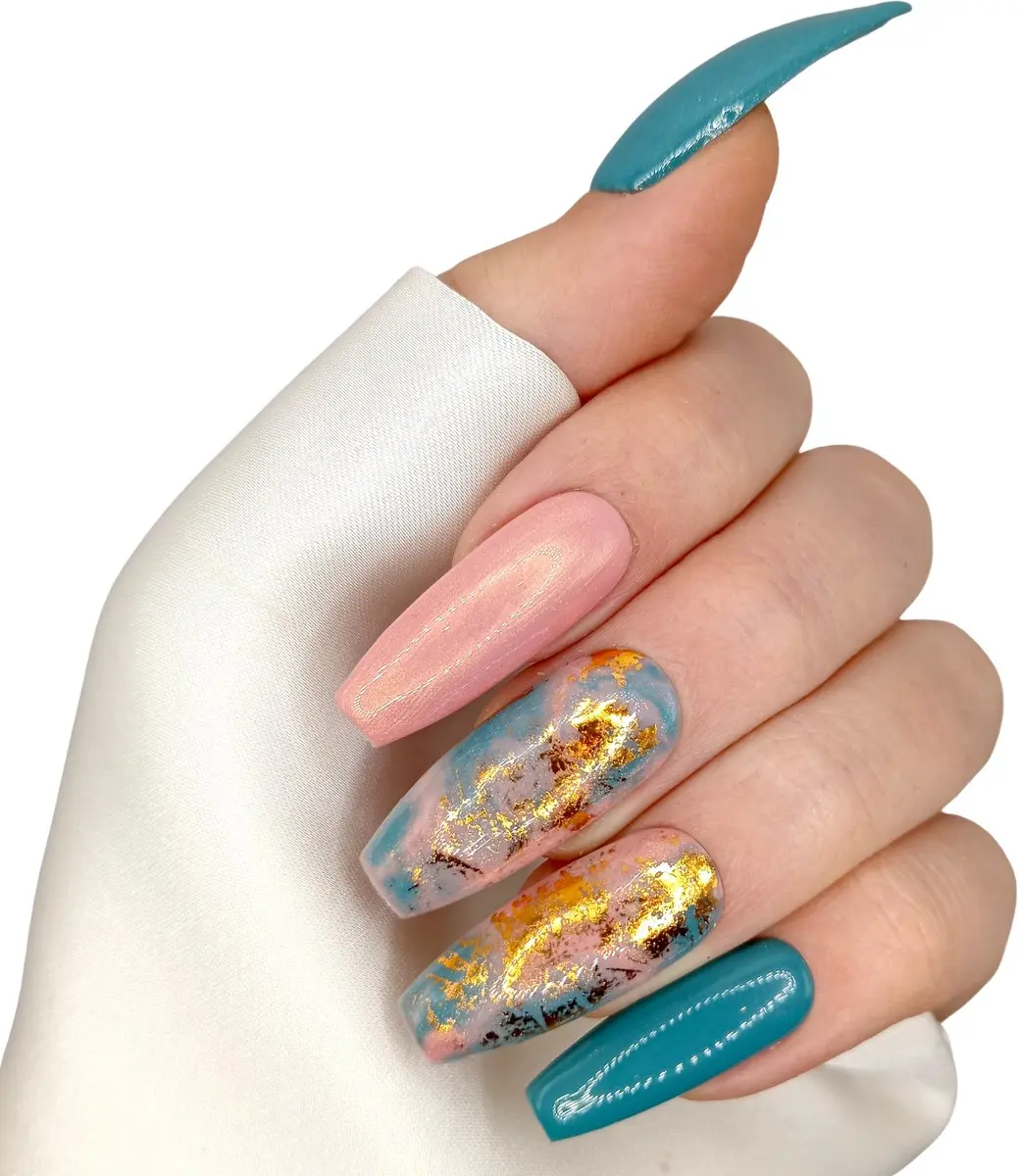 SD Press on Nails B197 Plaknagels - 20 Stuks - XL Ballerina Coffin - Groen Nude