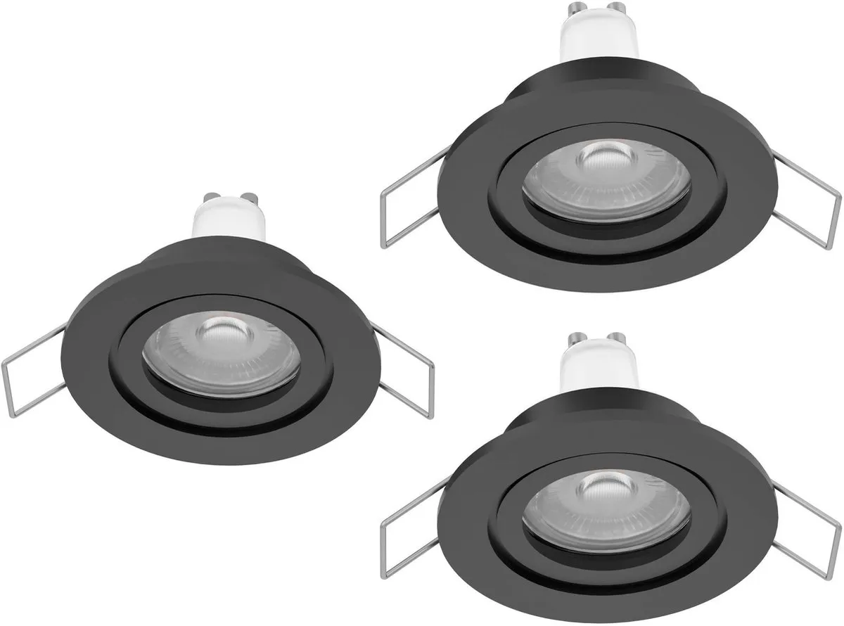 Eglo Barranco Inbouwspot GU10 - 3 Stuks - Ø8.4cm - Zwart