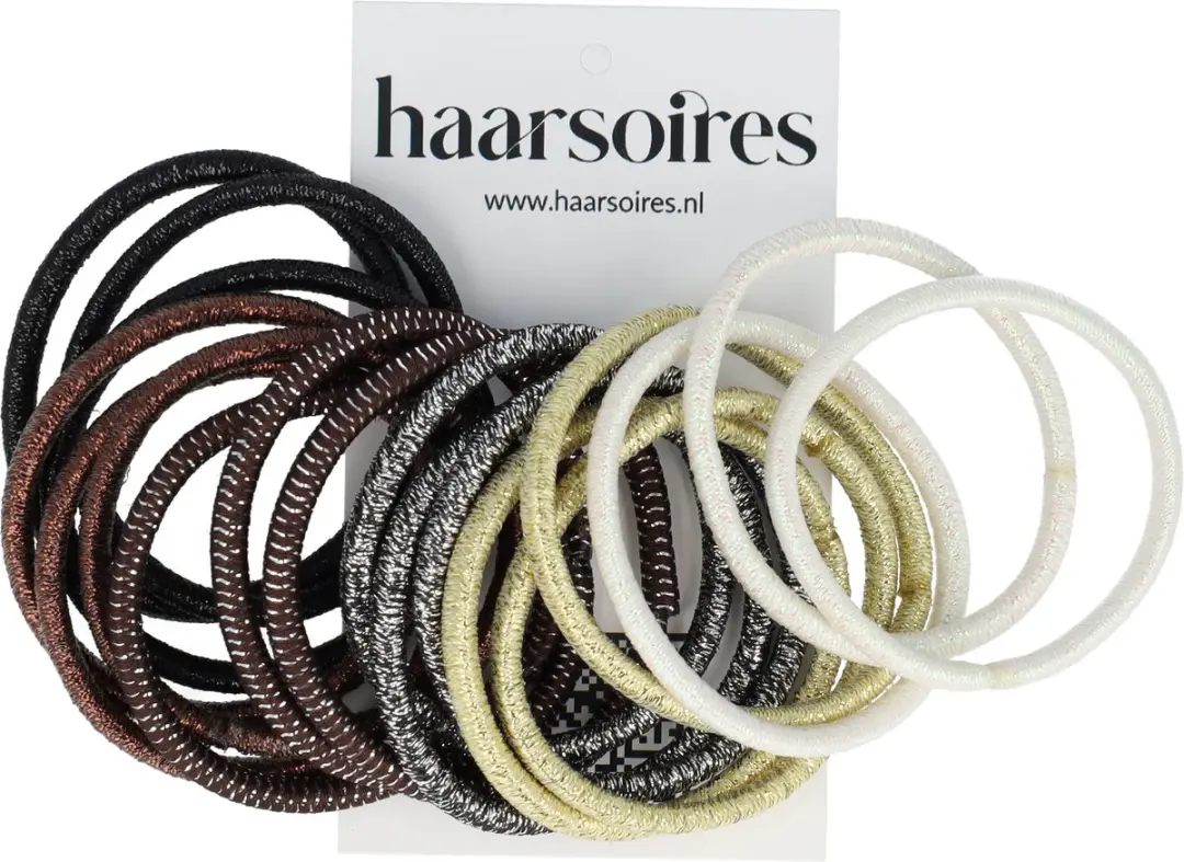 Haarsoires Haarelastieken Basic - 18 Stuks - Glitter Bruin/Goud/Grijs/Crème/Wit
