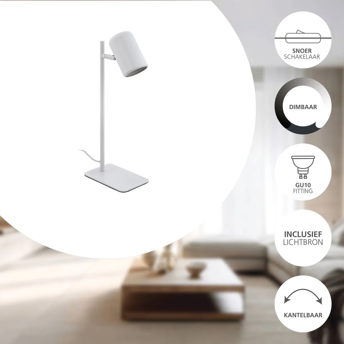 Eglo Ceppino Tafellamp GU10 - 38cm Wit - afbeelding 6 van 6