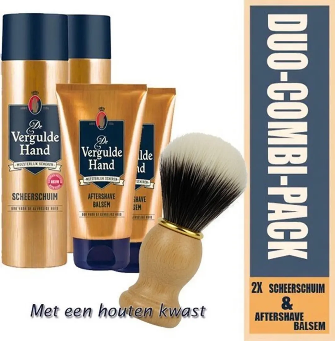 Vergulde Hand Scheerset - 5 Stuks (2x Balsem 100ml, 2x Schuim 250ml, Kwast)