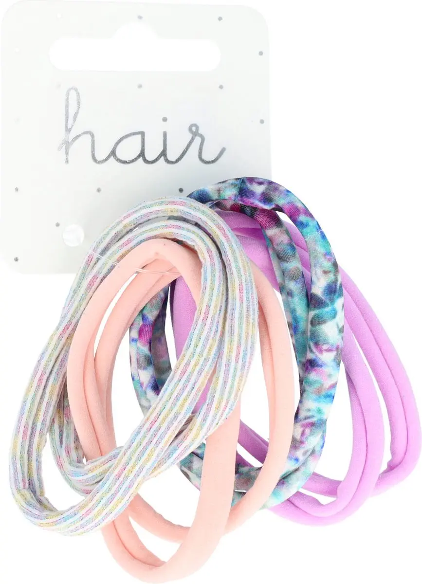 Haarsoires Basic Haarelastieken - Paars/Blauw/Roz/Grijs - 6 Stuks