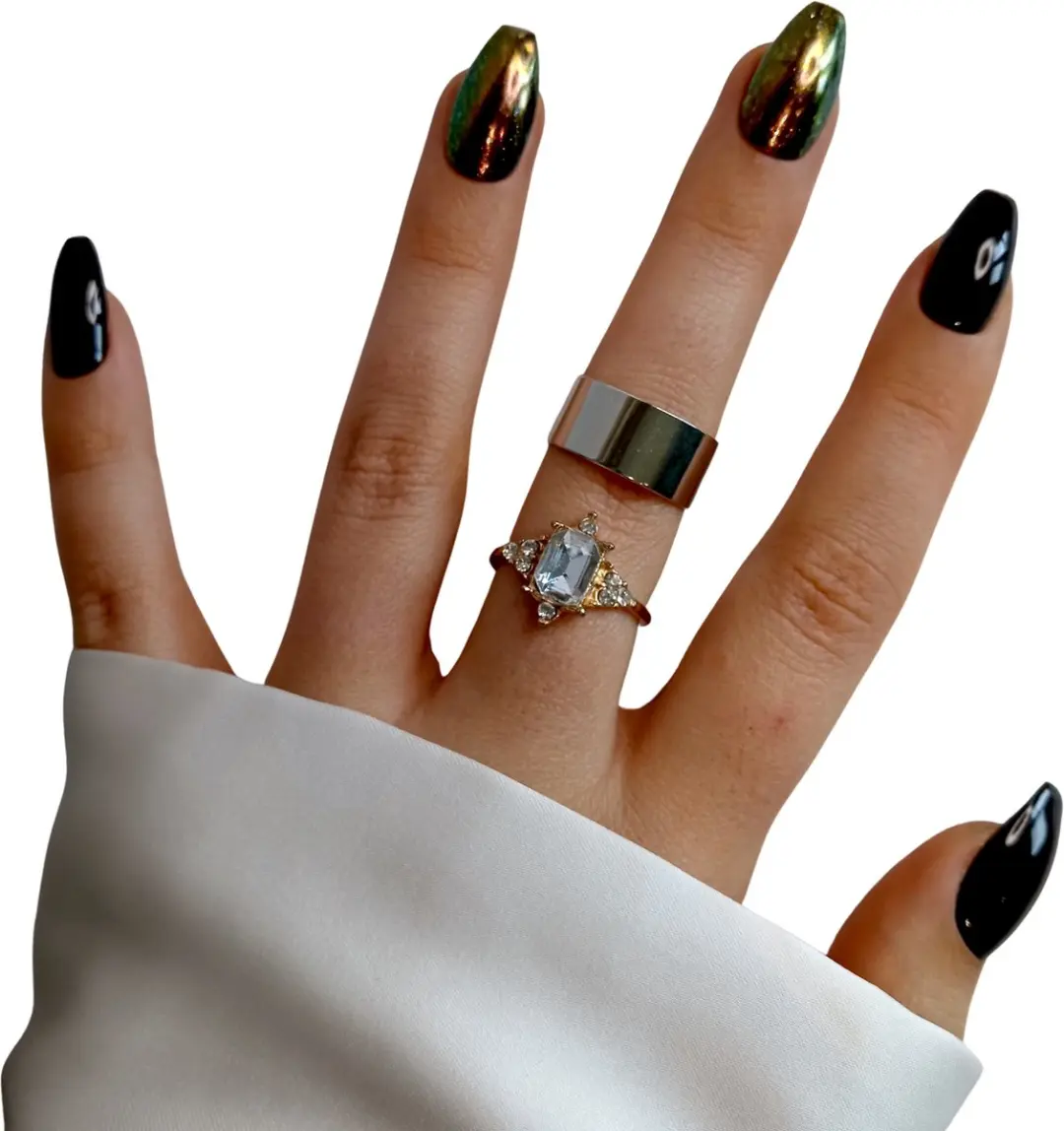 SD Press on Nails B-27 Plaknagels - Medium Coffin Ballerina - Zwart/Rood/Chroom - 20 Stuks