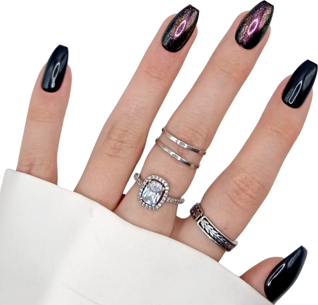 SD Press on Nails B-27 Plaknagels - Medium Coffin Ballerina - Zwart/Rood/Chroom - 20 Stuks