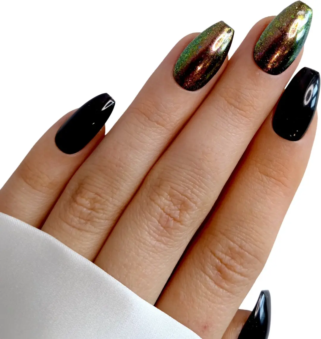 SD Press on Nails B-27 Plaknagels - Medium Coffin Ballerina - Zwart/Rood/Chroom - 20 Stuks
