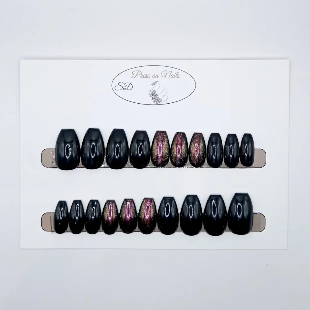 SD Press on Nails B-27 Plaknagels - Medium Coffin Ballerina - Zwart/Rood/Chroom - 20 Stuks