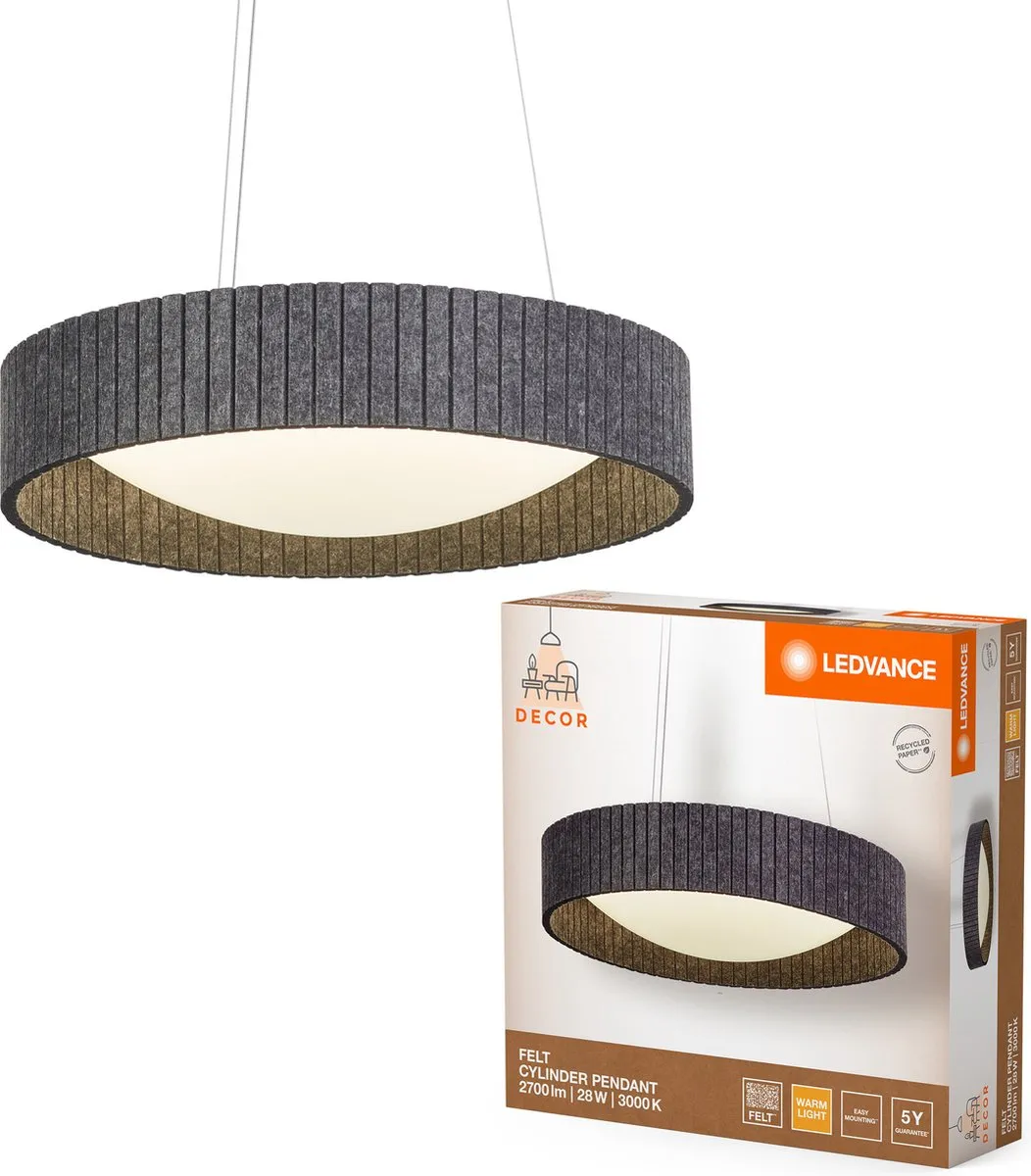 LEDVANCE Decor Felt Cylinder Hanglamp 28W - Donkergrijs