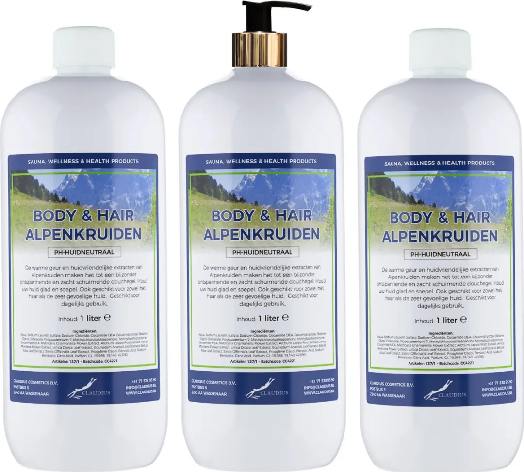 Splashbox Cosmetics Alpenkruiden 1L Body & Hair Dispenser - 5 Stuks