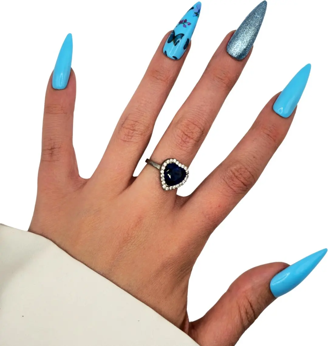 SD Press on Nails B-280 XL Stiletto Kunstnagels Blauw Glitter - 20 Stuks