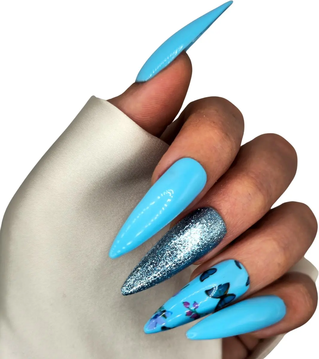 SD Press on Nails B-280 XL Stiletto Kunstnagels Blauw Glitter - 20 Stuks