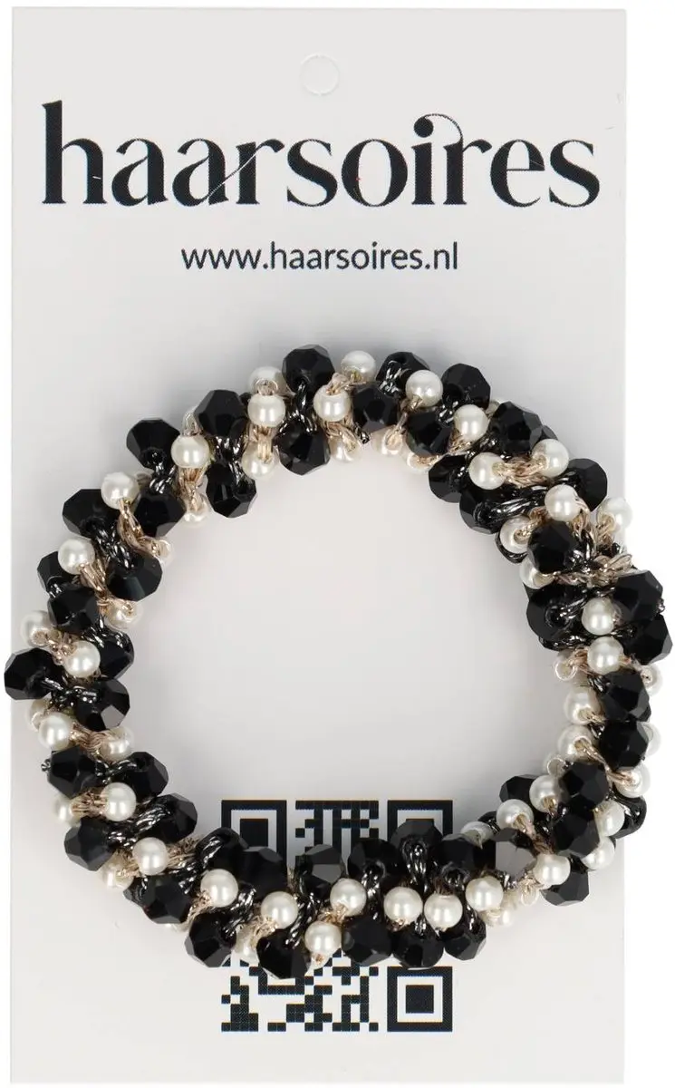 Haarsoires Haarelastiek Zwart Wit - Facetkralen & Parelkralen