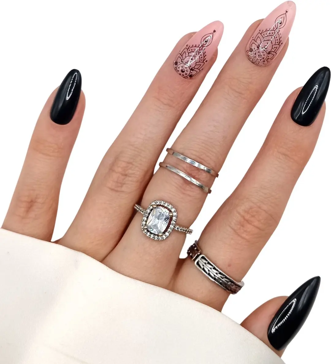 SD Press on Nails B-51 Plaknagels - 20 Stuks - Zwart Nude
