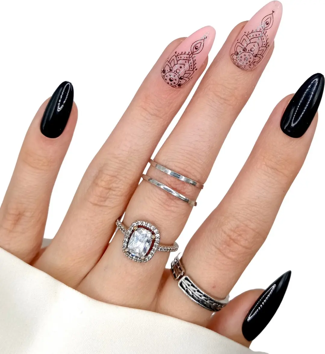SD Press on Nails B-51 Plaknagels - 20 Stuks - Zwart Nude