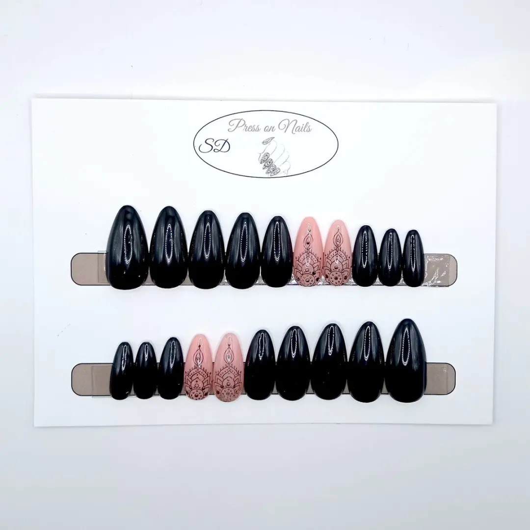 SD Press on Nails B-51 Plaknagels - 20 Stuks - Zwart Nude