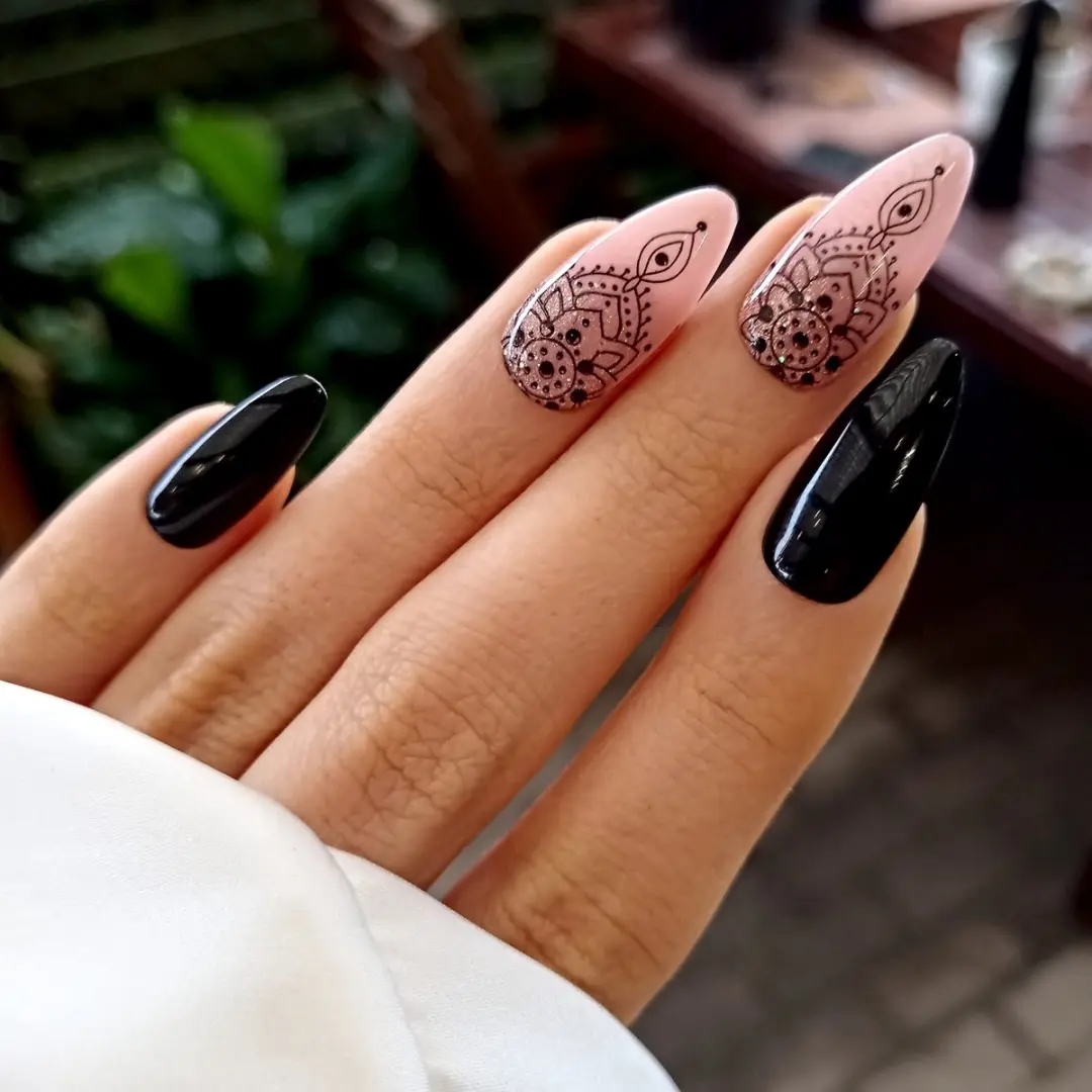 SD Press on Nails B-51 Plaknagels - 20 Stuks - Zwart Nude