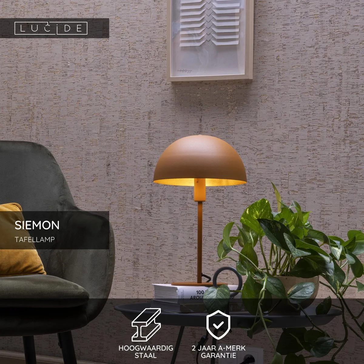 Lucide Siemon Tafellamp Ø25cm - 1xE14 - Okergeel