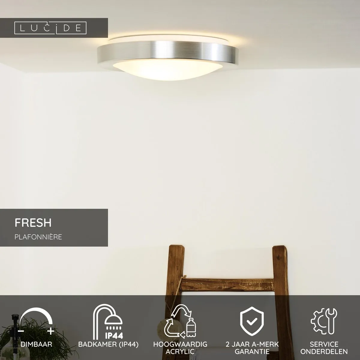 Lucide FRESH Plafonnière Badkamer Ø35cm - 2xE27 Mat chroom
