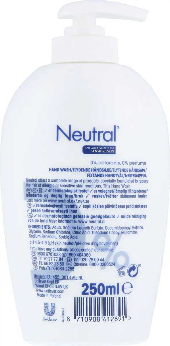 Neutral Vloeibare Handzeep Parfumvrij - 6x250ml