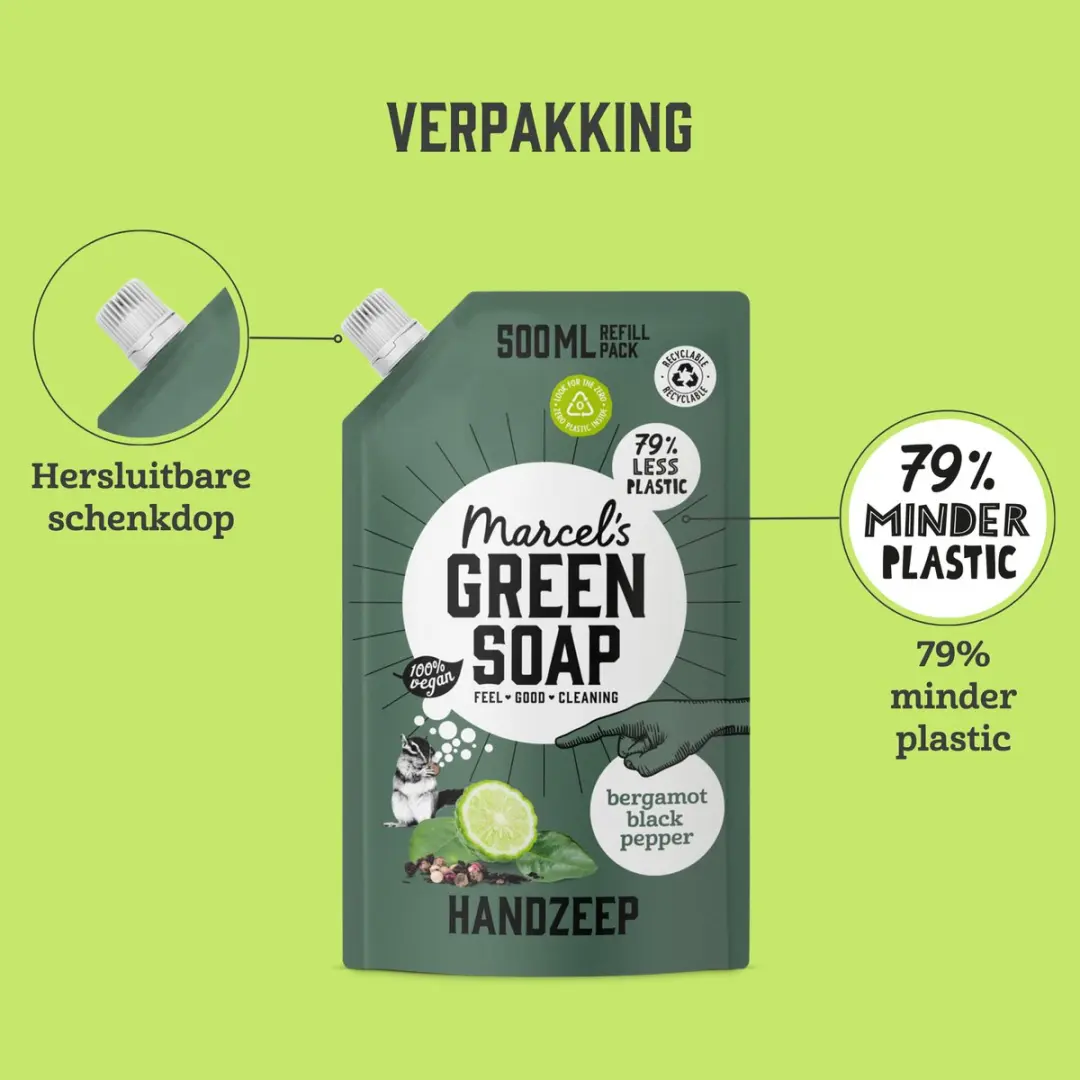 Marcel's Green Soap Handzeep Navulling Bergamot Black Pepper - 6x500ml - afbeelding 6 van 6