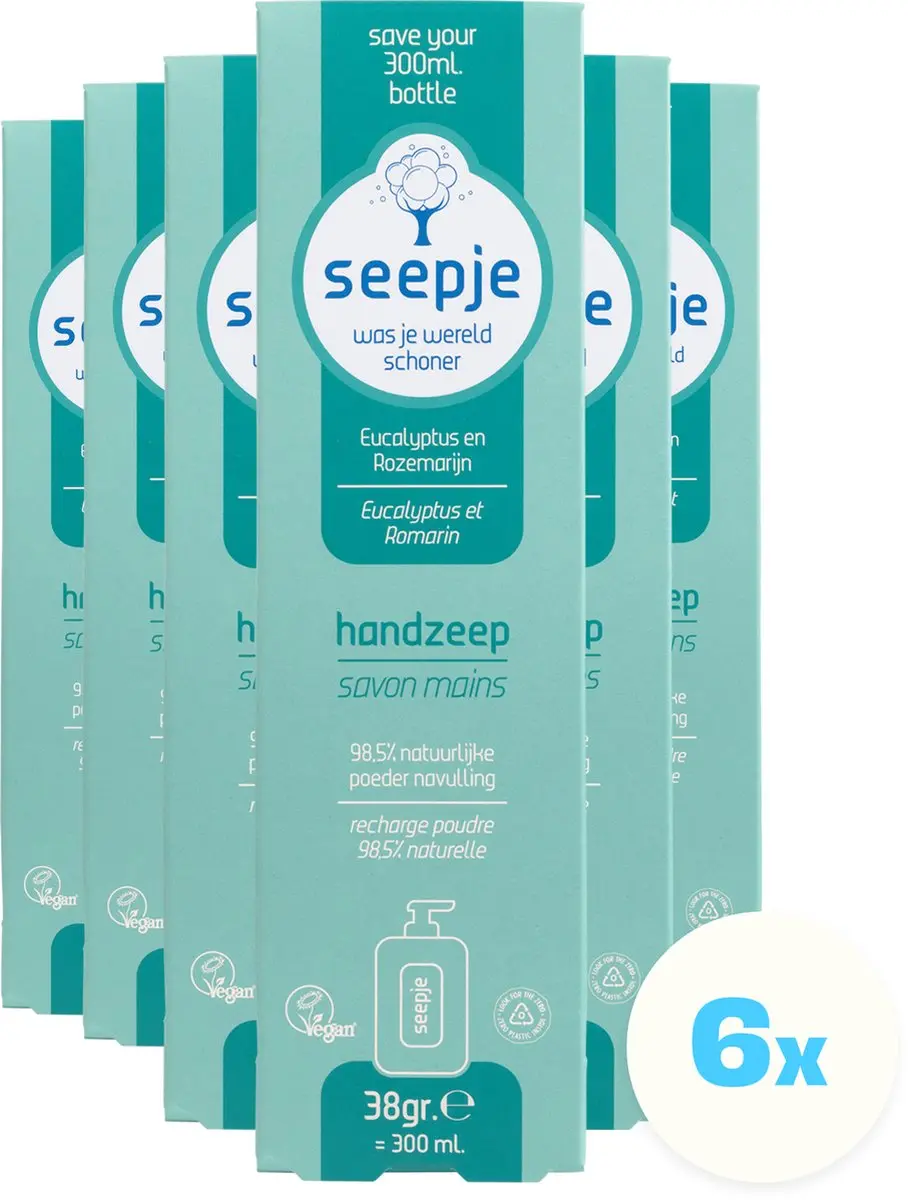 Seepje Handzeep Navulling Eucalyptus Rozemarijn 6x38ml