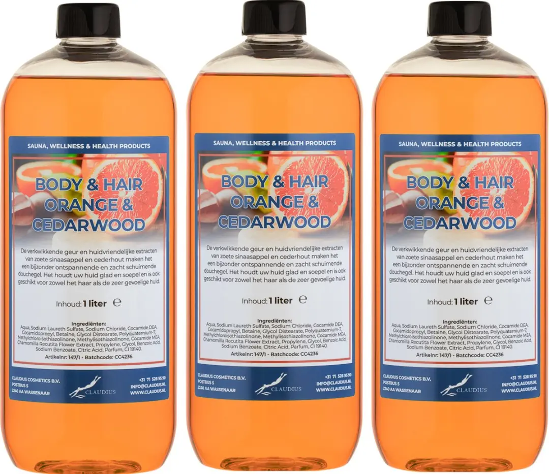 Splashbox Cosmetics Sweet Orange & Cedarwood 2-in-1 Body & Hair 1L - 3 Stuks