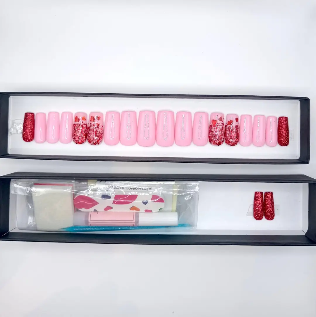 SD Press on Nails Love is in the Air Plaknagels - Roze Rood Hartjes - 20 Stuks - afbeelding 6 van 6