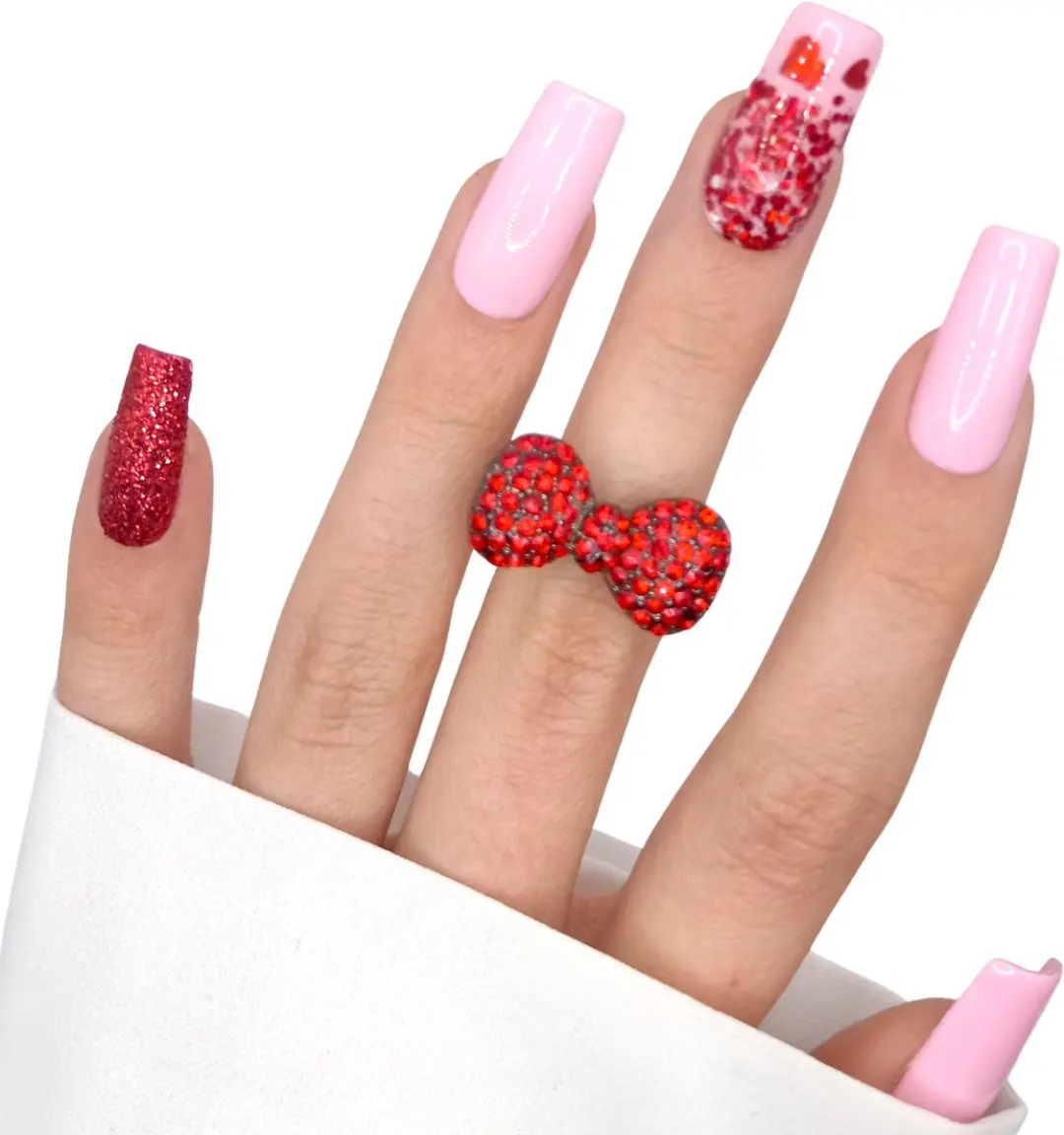 SD Press on Nails Love is in the Air Plaknagels - Roze Rood Hartjes - 20 Stuks