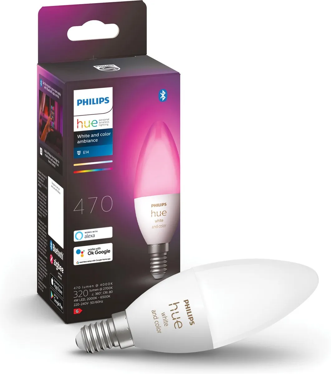 Philips Hue Voordeelpakket E14 - 4 Kaarslampen RGBW - Mat - 5.3W - Incl. Dimmer Switch - afbeelding 3 van 6