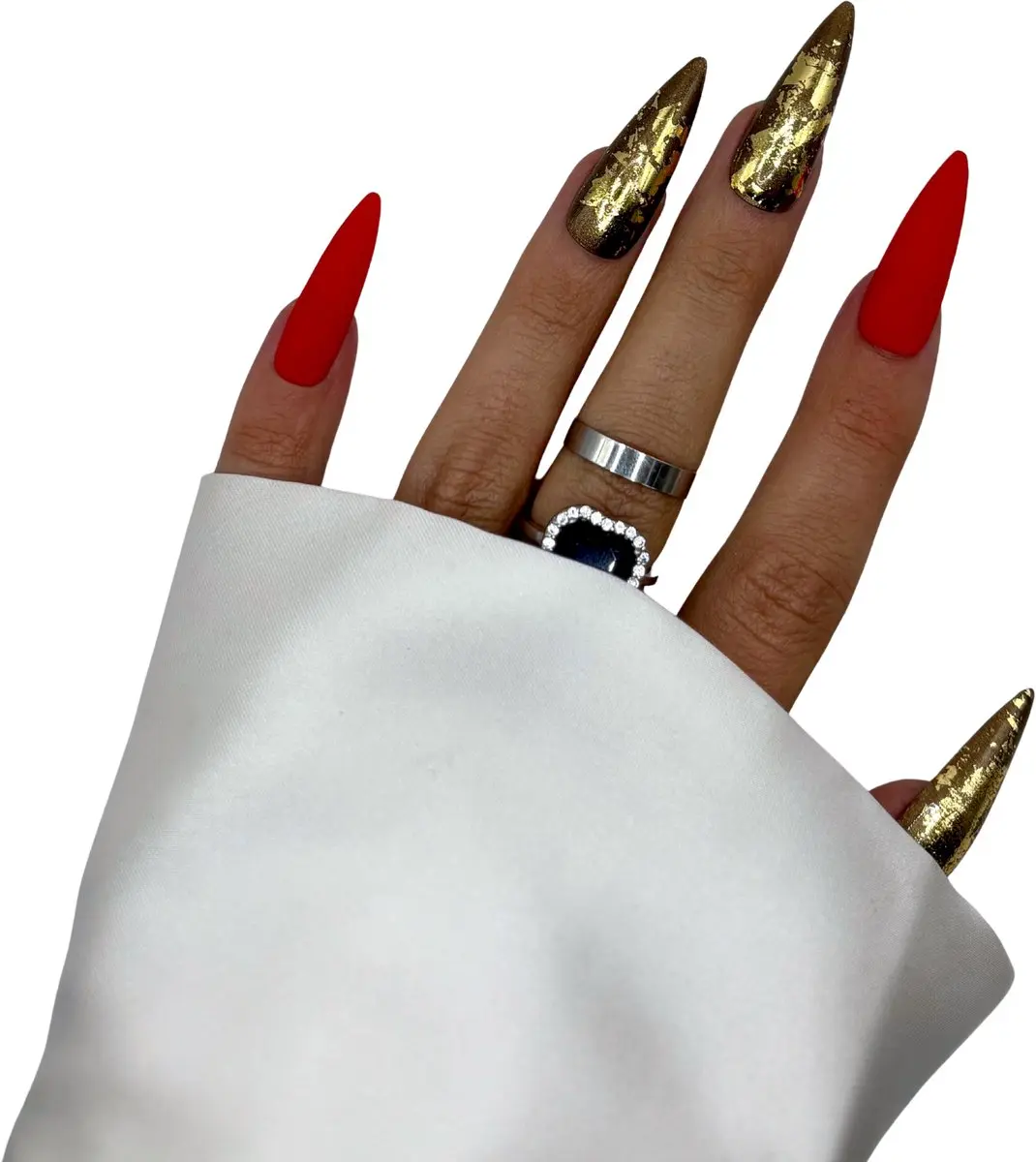 SD Press on Nails No. 55 Glamorous XL Stiletto Rood Goud - 20 Stuks