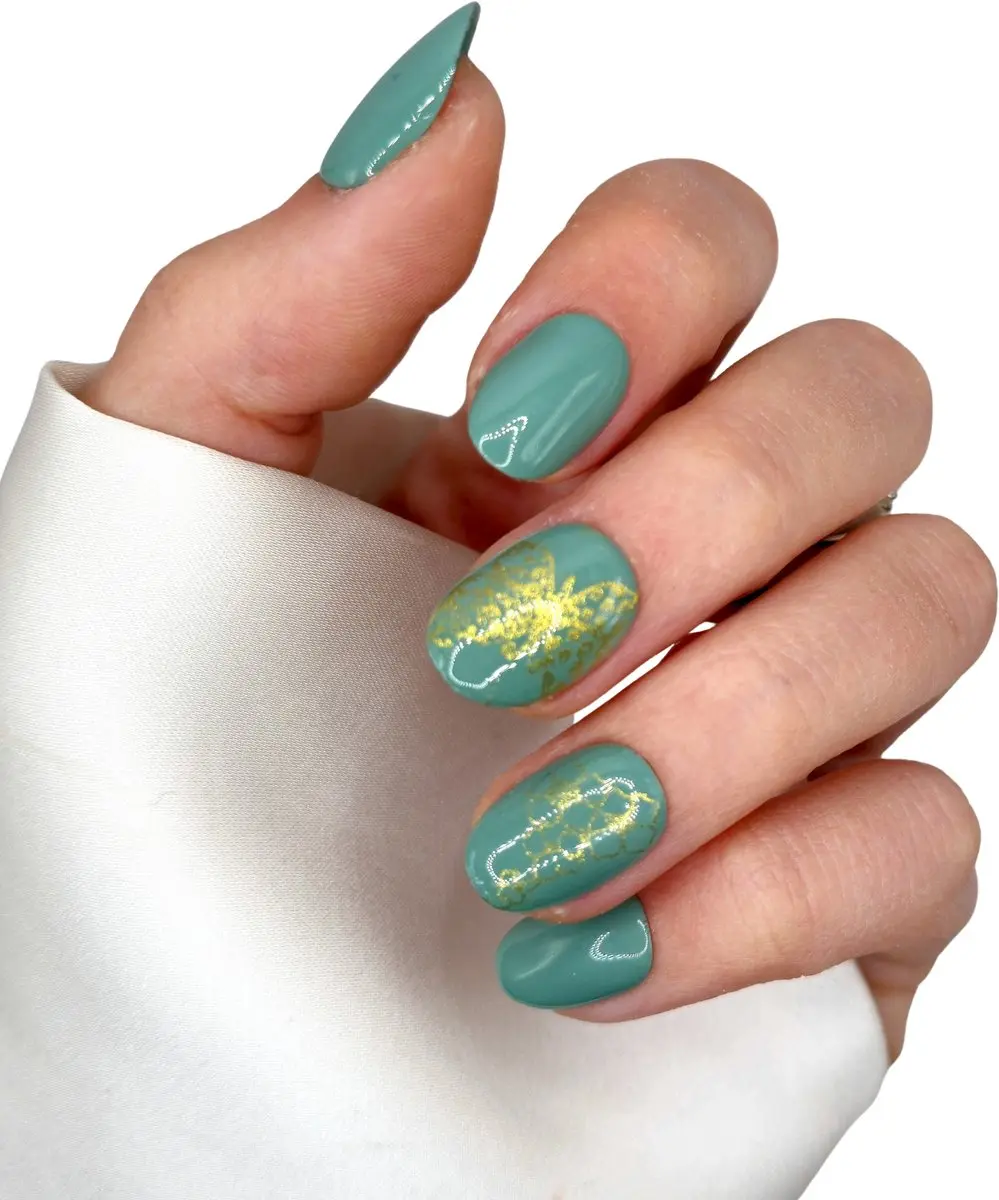 SD Press on Nails B-39 Plaknagels - 20 Stuks - Groengrijs Goud