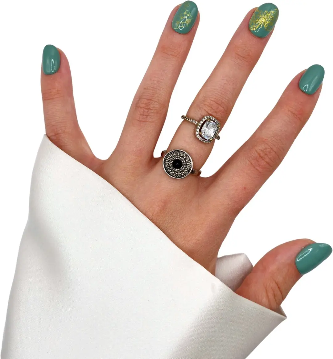 SD Press on Nails B-39 Plaknagels - 20 Stuks - Groengrijs Goud