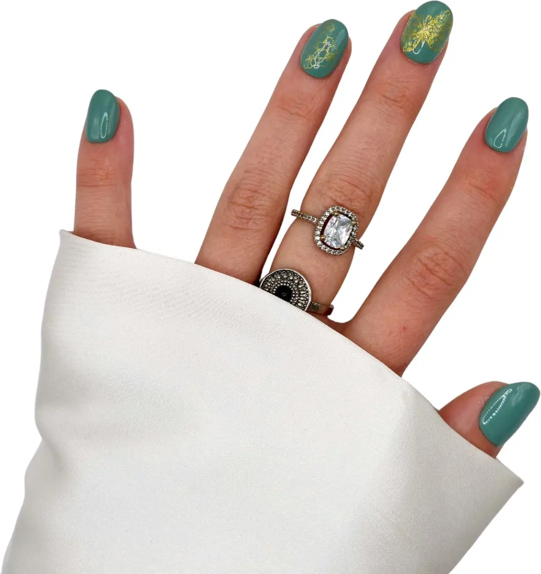 SD Press on Nails B-39 Plaknagels - 20 Stuks - Groengrijs Goud