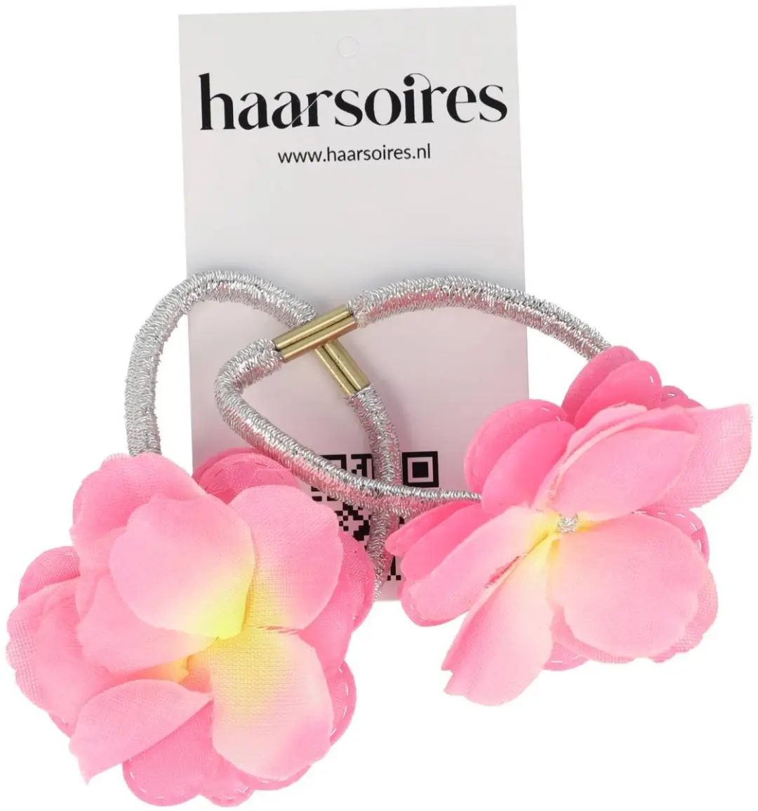 Haarsoires Haarelastieken Bloem 5cm Roze/Zilver - 2 Stuks