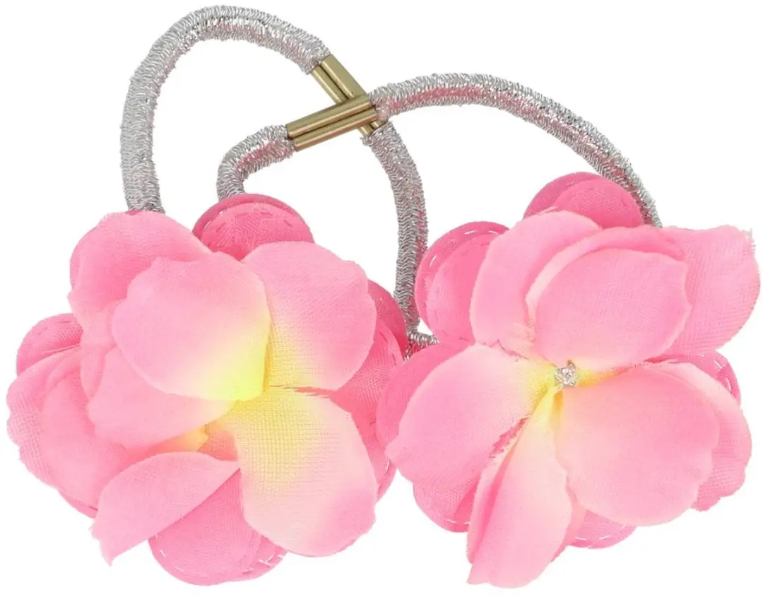 Haarsoires Haarelastieken Bloem 5cm Roze/Zilver - 2 Stuks