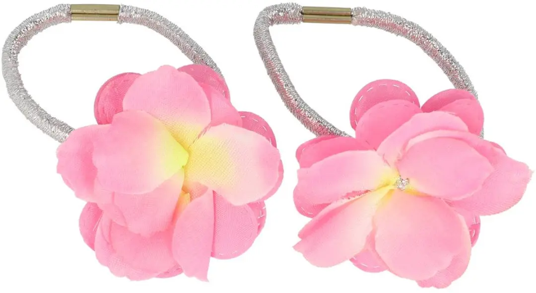 Haarsoires Haarelastieken Bloem 5cm Roze/Zilver - 2 Stuks